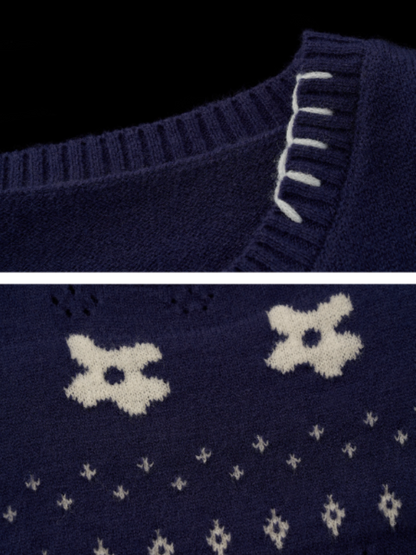 Star & Floral Knit Crop Sweater + Skort Set WE770 (Midnight Navy)