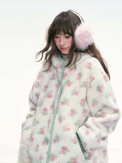 CANSTORE - Pink Floral Sherpa Hooded Jacket with Quilted Padding