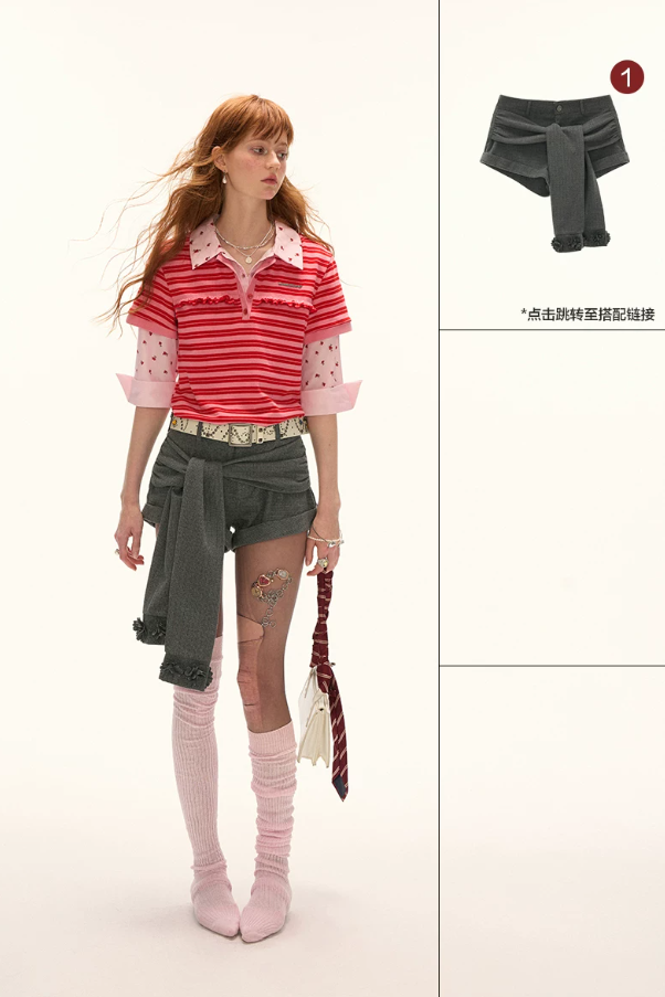 MAMC - Red Striped Layered-Look Polo Tee