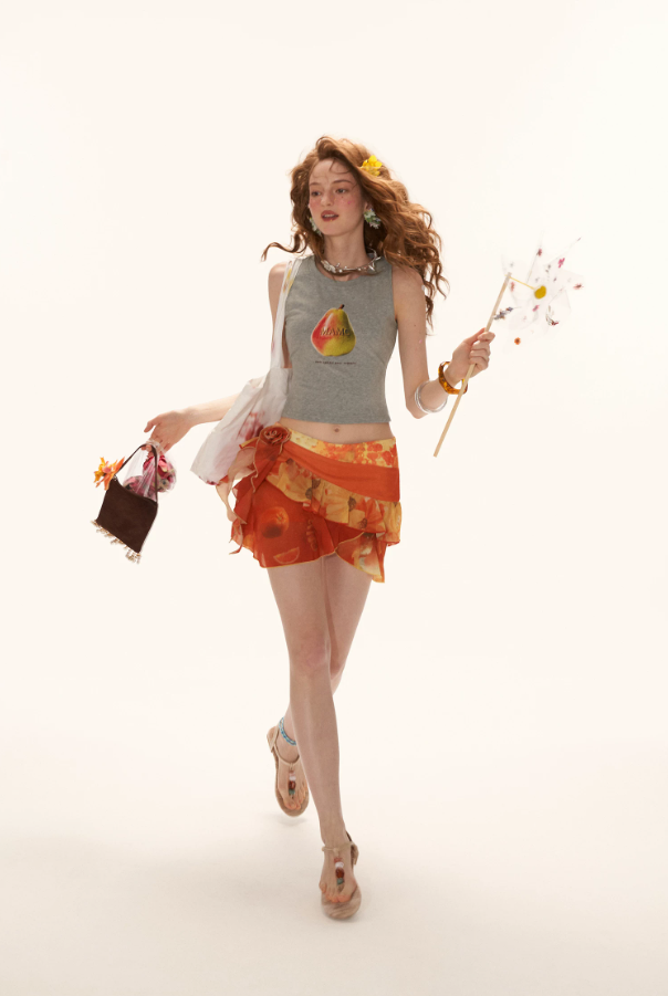 MAMC - "Sunset Orange Bloom" Asymmetric Layered Mini Skirt WE942