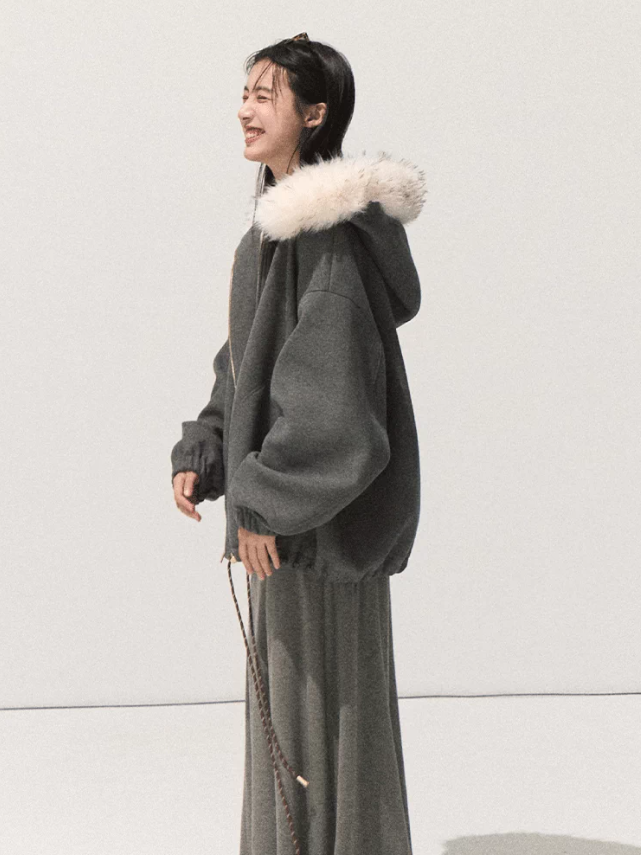 OAKMOO/ Rock Gray Shirt Collar Faux Two-Piece Knit Dress