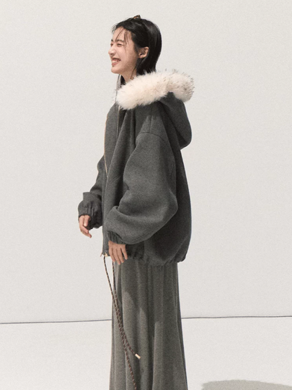 OAKMOO/ Rock Gray Shirt Collar Faux Two-Piece Knit Dress