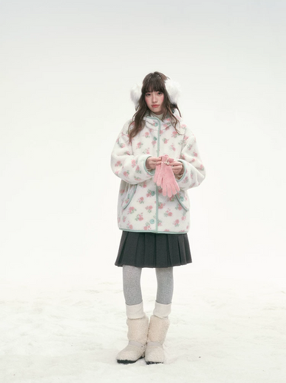 CANSTORE - Pink Floral Sherpa Hooded Jacket with Quilted Padding