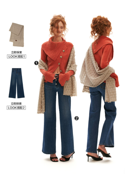 MAMC - Recycled Airy-Knit Fitted Turtleneck Sweater (Orange / Brown)