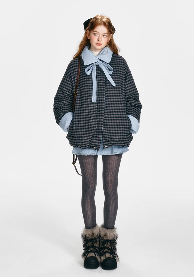 "Misty Reverie" Reversible Vintage Plaid Down Jacket