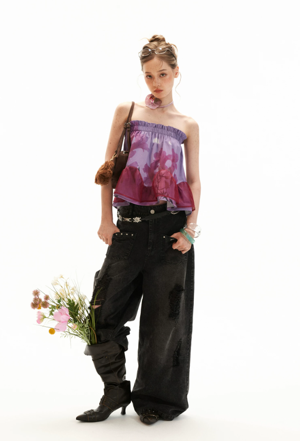 Moonlit Lavender Floral Mesh Tube Top WE929