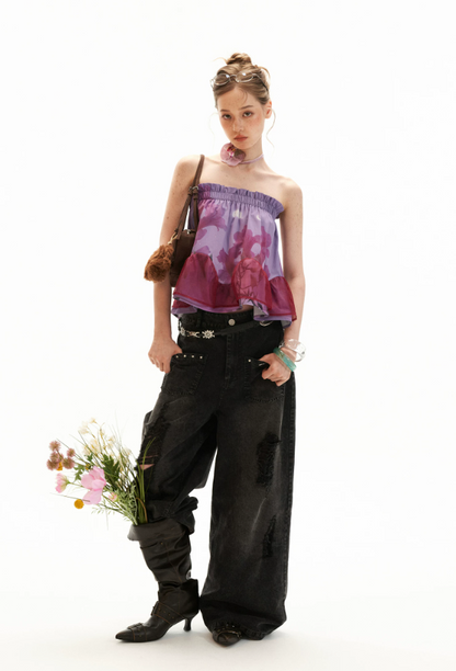 Moonlit Lavender Floral Mesh Tube Top WE929