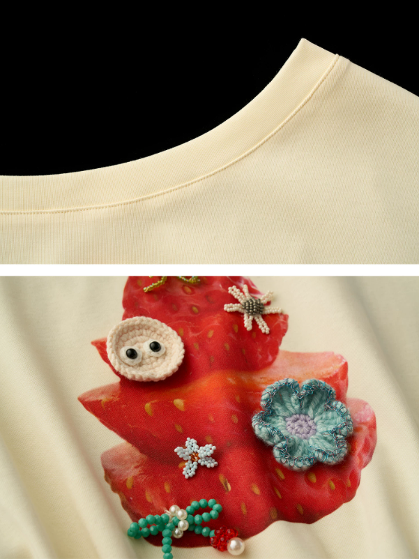 "Strawberry Tart Muse" Off-Shoulder Cropped T-shirt WE939