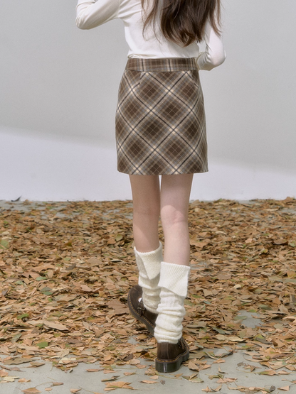 '经纬绘色' Plaid Wool Pencil Skirt