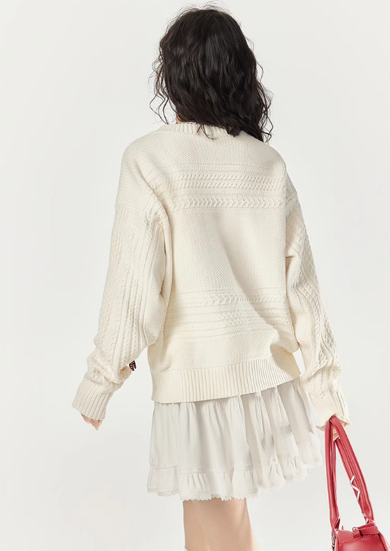 EPTISON - Preppy White Knit Sweater