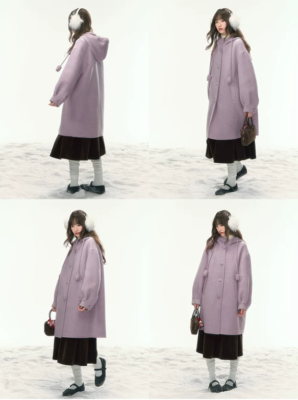[CAN] “Soft Mist Tulip” Purple Long Hooded Wool Coat WW2025446