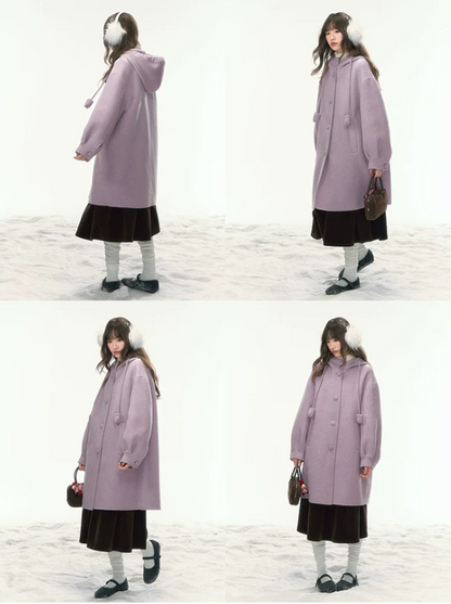 [CAN] “Soft Mist Tulip” Purple Long Hooded Wool Coat WW2025446