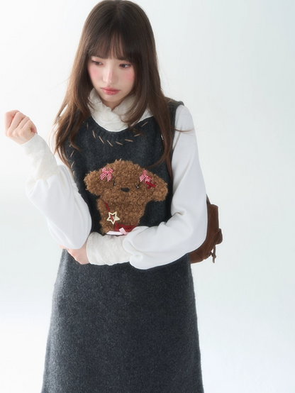 罐头士多所 - "Snowland Friends" Knit Vest Dress – Removable Plush