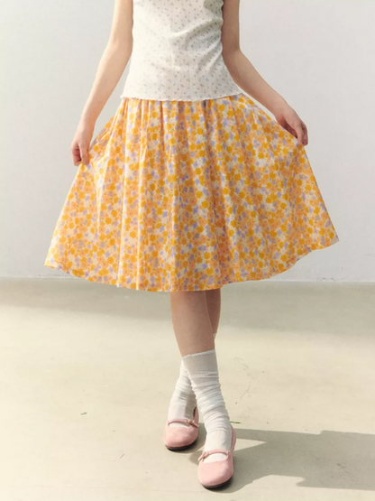 Citrus Bloom Lace Cami & Floral Pleated Skirt Set LL2026039