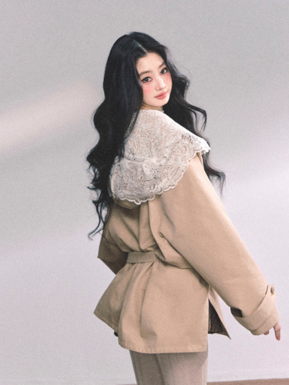 "维罗纳冬日" French Lace Hooded Trench Coat