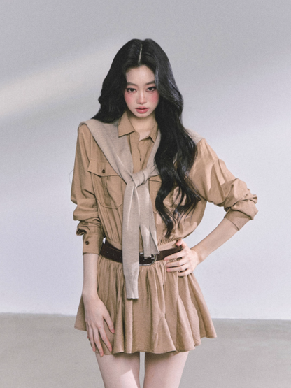 少也眼 Hepburn-Inspired Puff Mini Utility Dress