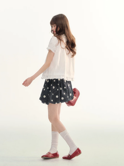 Soft Curl Peter Pan Puff Sleeve Blouse WW2026110
