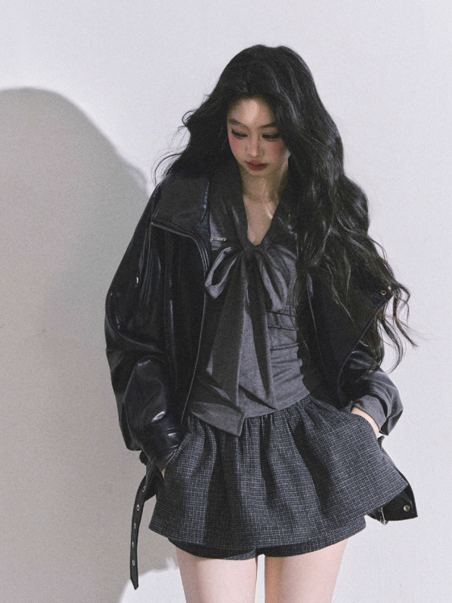少也眼 Cool Girl American Biker PU Leather Jacket