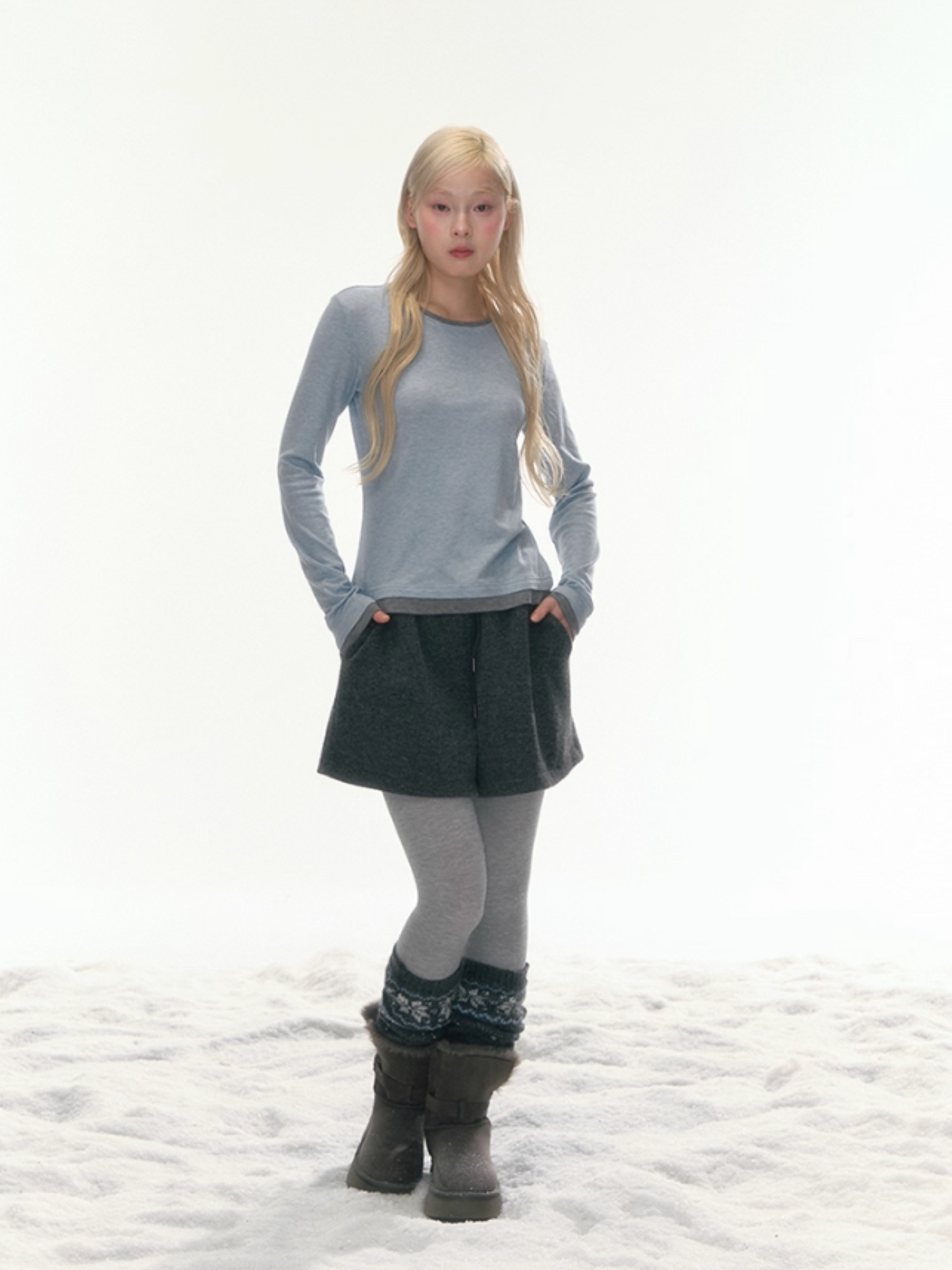 "Cream Cloud" Blue – Gray Colorblock Wool Knit Top LL2025471