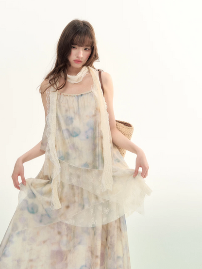 Soft Beige Layered Lace Slip Dress LL2026096