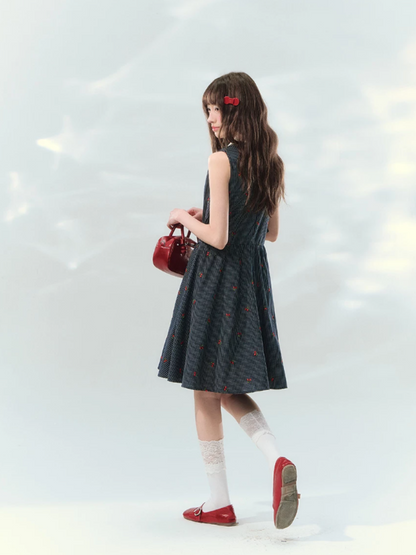 “Twin Bloom Letters” Navy Plaid Embroidered Shirt Dress LL2026139