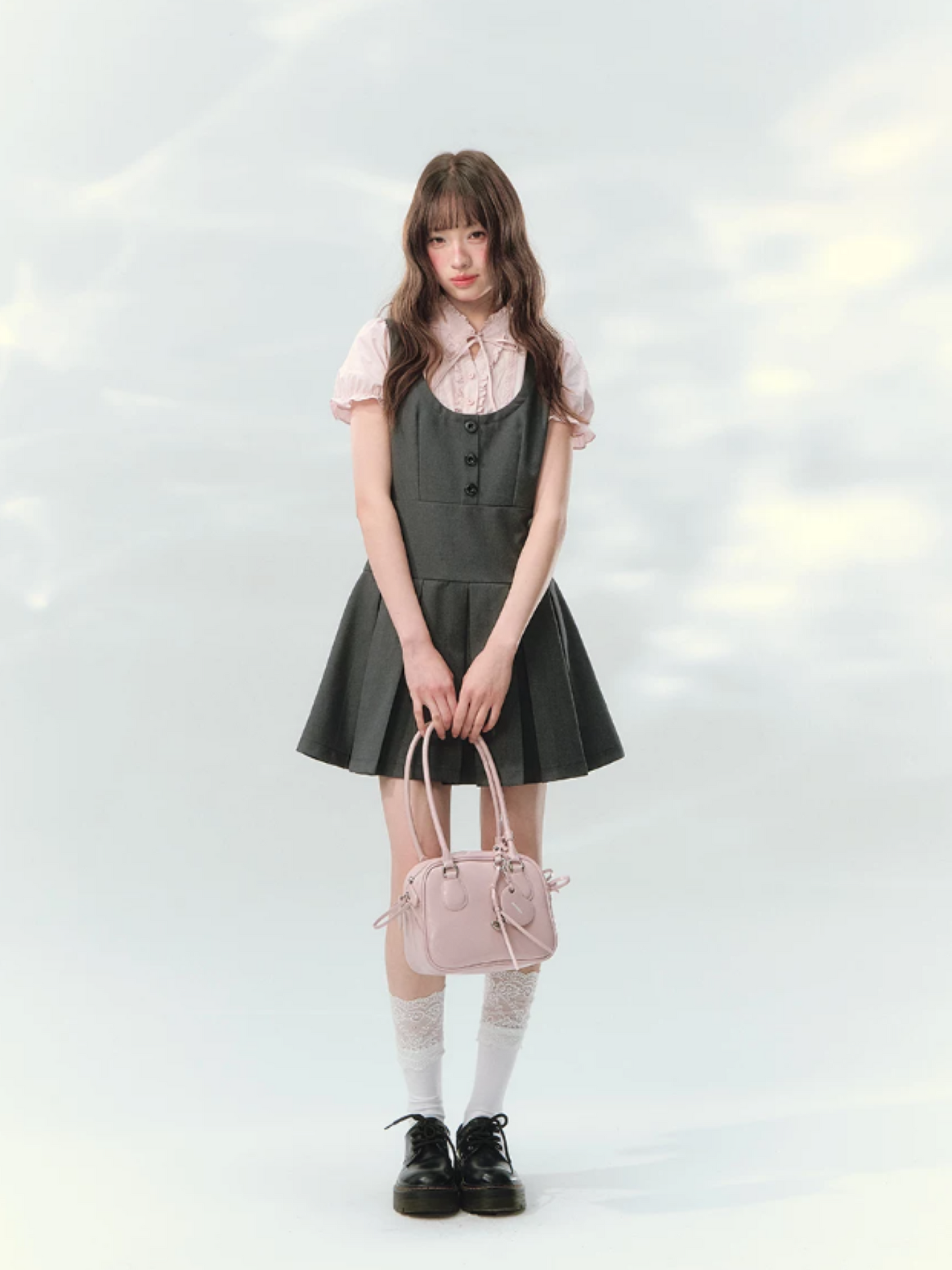 “Sweet Grey Diary” Layered Academy Pleated Dress LL2026142