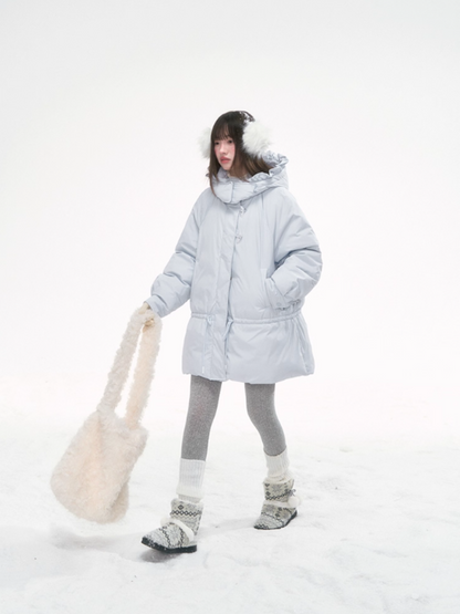 “Misty Blue Whispers” Drawstring Down Puffer Coat LL2025293
