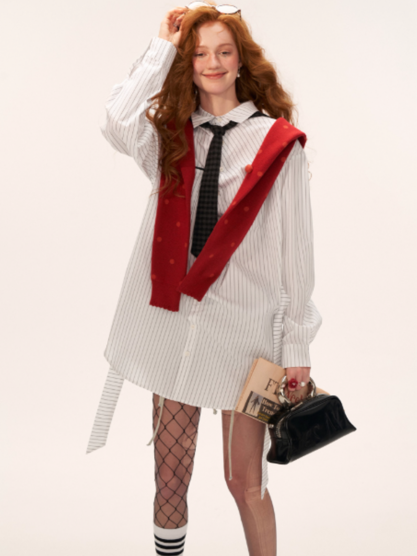MAMC - Striped Long Sleeve Shirt with Tie (White Stripes)