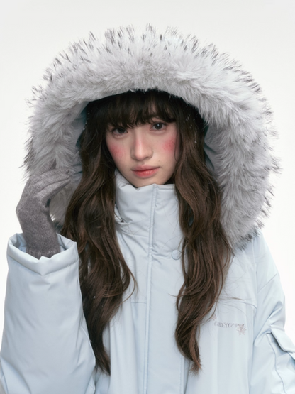 "Winter Serenade" Detachable Fur-Trim Parka – Glacier Blue LL2025315