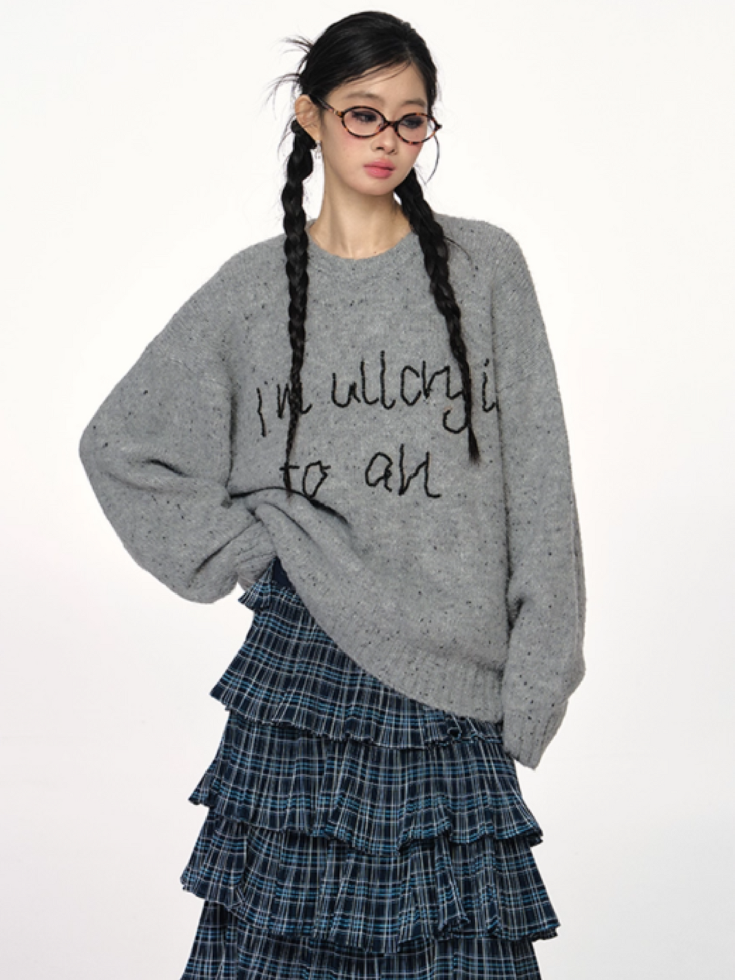 PCH - Alpaca Wool Blend Knit Pullover with Beaded Letter Embroidery