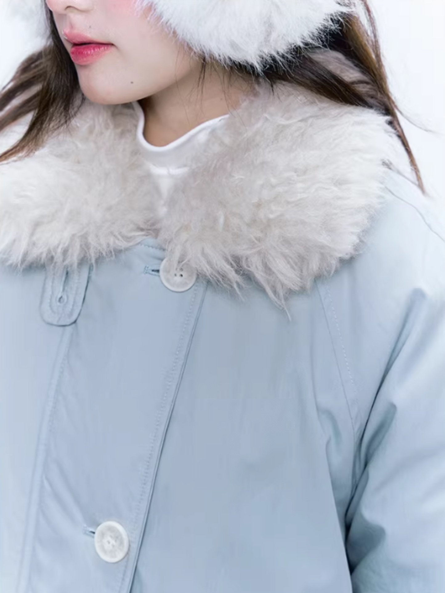 CREAMO2奶油氧气 - Mist Blue Contrast-Collar Short Down Jacket