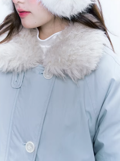 CREAMO2奶油氧气 - Mist Blue Contrast-Collar Short Down Jacket
