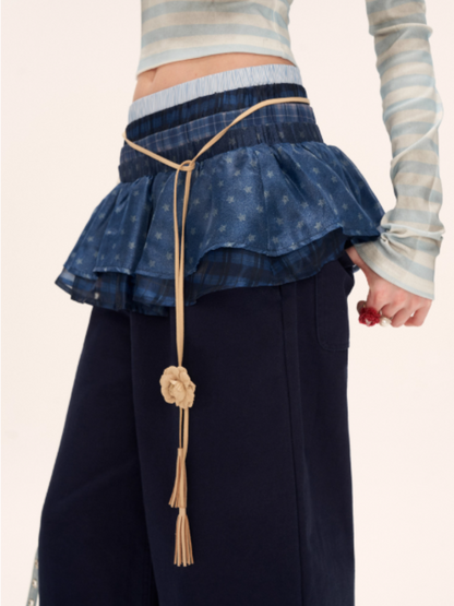MAMC - Blue Layered Waist Wide-Leg Pants