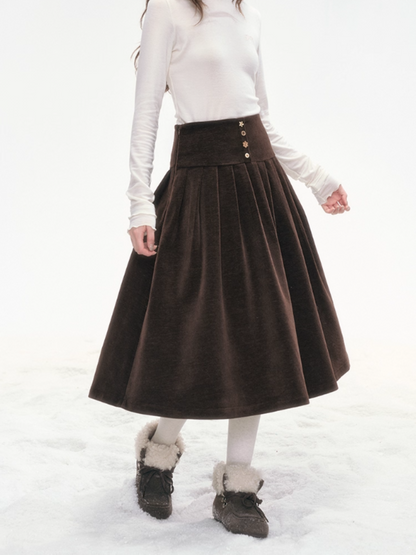 "Polka Waltz" Corduroy Pleated Skirt – Brown SJ2025333