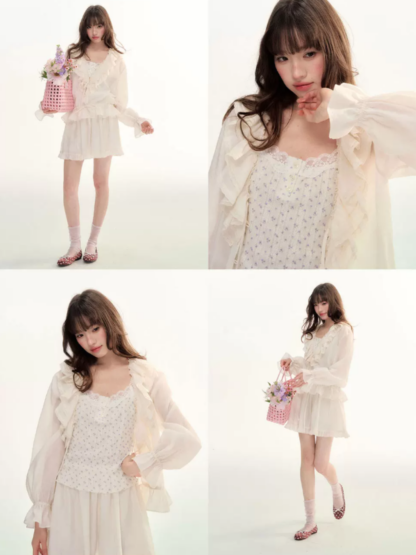 Camellia Mist Ruffle Cardigan & Mini Skirt Set WW2026107