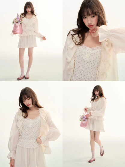 Camellia Mist Ruffle Cardigan & Mini Skirt Set WW2026107