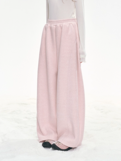 "Winter Bloom" Embroidered Knit Lounge Pants – White & Pink LL2025334