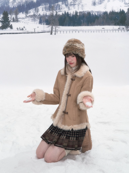 “Pinecone & Snow” Retro Faux Shearling Short Jacket PP2025255