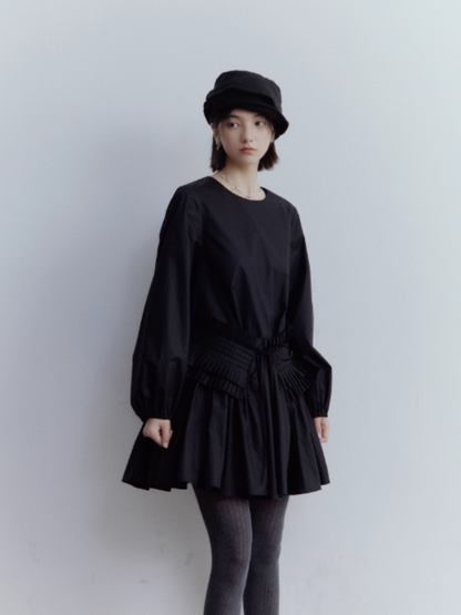 FUSSED Fragmented Dream Noir Pleated Cotton Doll Dress FOF-25SS159b