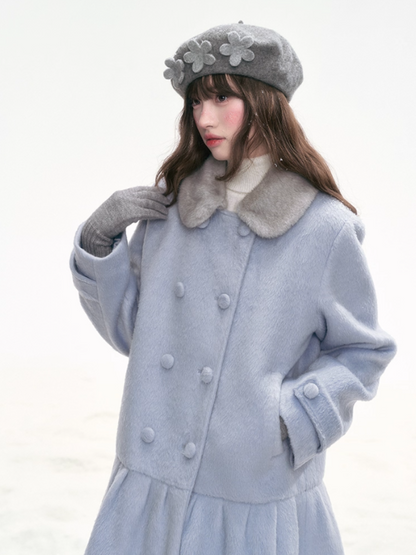 "Snowlit Starry Night" Blue Wool Coat SJ2025332