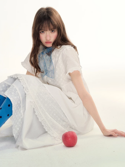 White Embroidered Peter Pan Collar Skirt Set LL2026088
