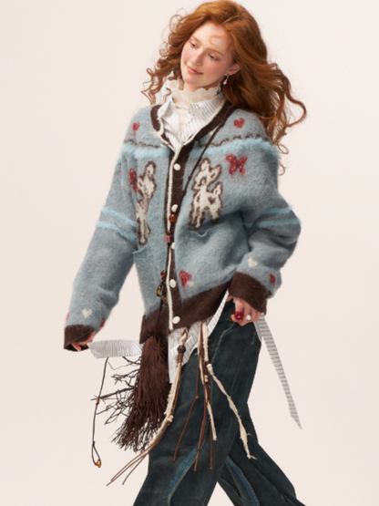 MAMC - Cute Bow Deer Knit Cardigan (Blue)