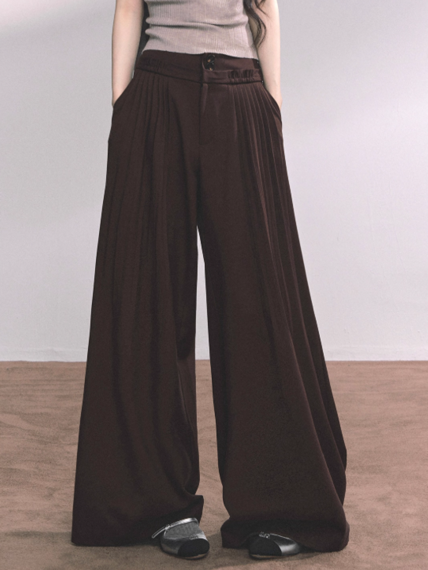 "垂感懒懒裤" American Relaxed Wide-Leg Trousers – Gray/ Coffee