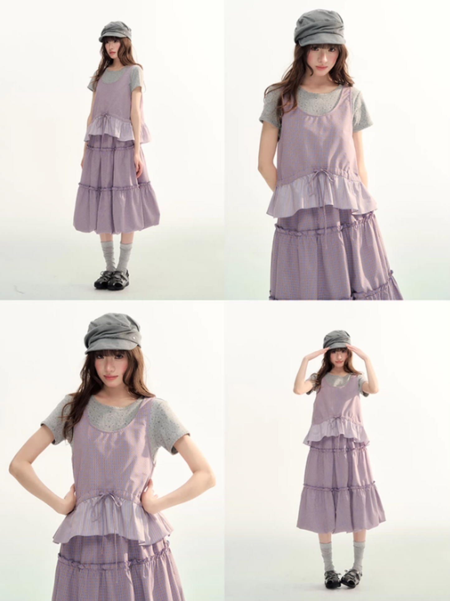 Lavender Plaid Bubble Top & Tiered Skirt Set SJ2026091