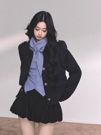 少也眼 French Casual Loose-Fit Blazer – Dark Navy