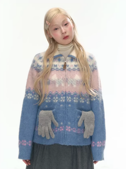 "Winter Pasture" Blue Puppy Fair Isle Knit Sweater LL2025222