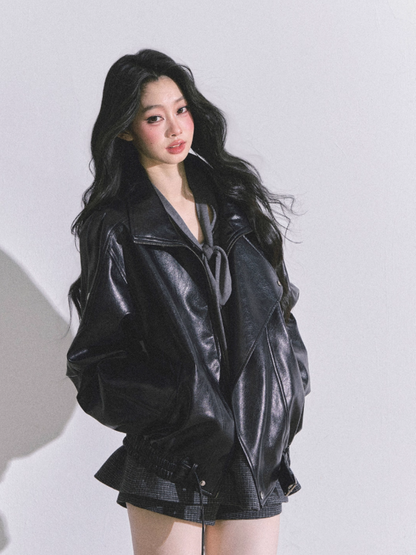 少也眼 Cool Girl American Biker PU Leather Jacket