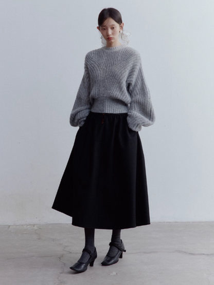 FUSSED Strange Museum Wool Tweed High-Waist A-Line Skirt – Elegant Black FOF-25SS152