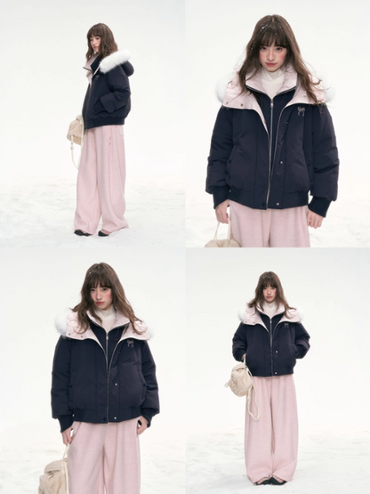 "Snow Velvet Sweetberry" Layered Down Jacket – Navy LL2025324