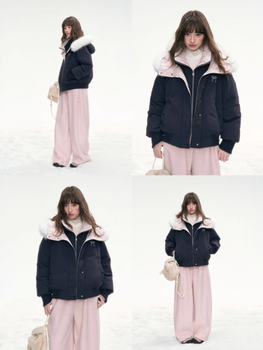 "Snow Velvet Sweetberry" Layered Down Jacket – Navy LL2025324